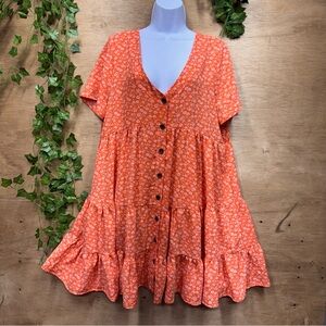 Ces femme Orange Floral Button-Down Dress